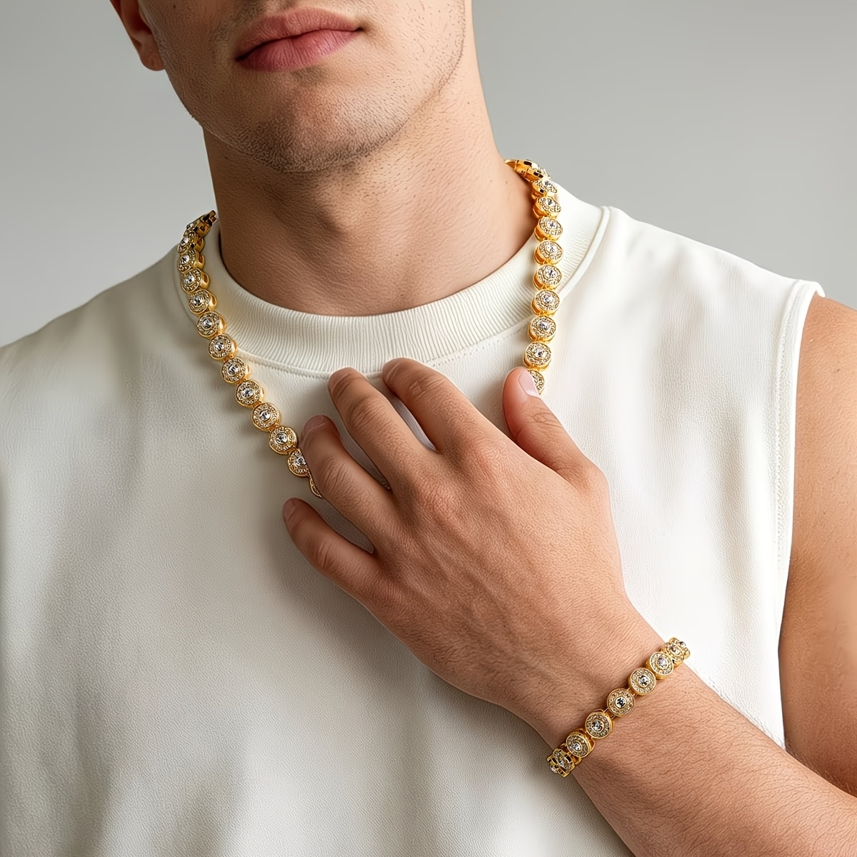 2pcs Cuban Chain Necklace and Bracelet Set